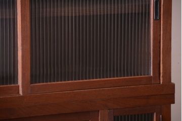 アンティーク家具　和製アンティーク　前面欅材!2段重ねのモールガラス引き戸収納棚(2)