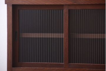 アンティーク家具　和製アンティーク　前面欅材!2段重ねのモールガラス引き戸収納棚(2)