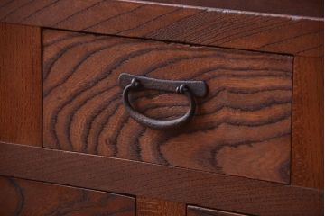 アンティーク家具　和製アンティーク　前面欅材!2段重ねのモールガラス引き戸収納棚(2)