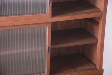 アンティーク家具　和製アンティーク　前面欅材!2段重ねのモールガラス引き戸収納棚(2)