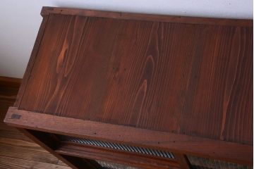 アンティーク家具　和製アンティーク　前面欅材!2段重ねのモールガラス引き戸収納棚(2)