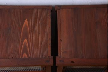 アンティーク家具　和製アンティーク　前面欅材!2段重ねのモールガラス引き戸収納棚(2)