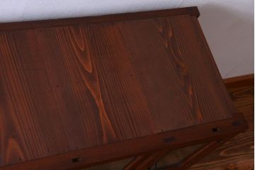 アンティーク家具　和製アンティーク　前面欅材!2段重ねのモールガラス引き戸収納棚(2)