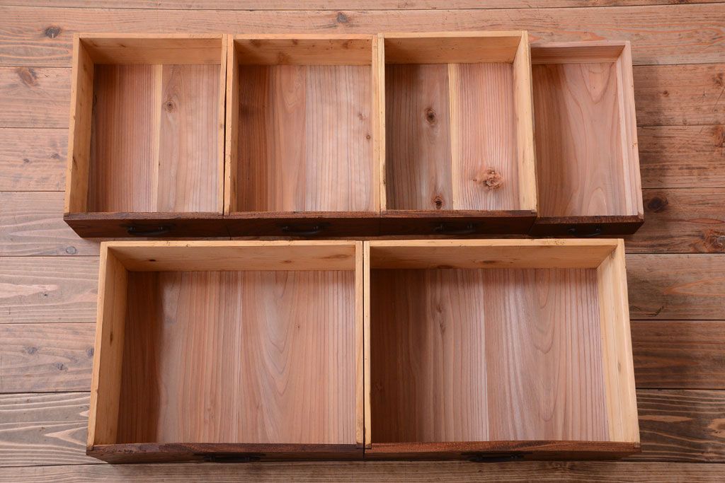 アンティーク家具　和製アンティーク　前面欅材!2段重ねのモールガラス引き戸収納棚(2)