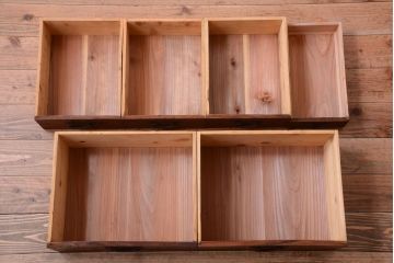 アンティーク家具　和製アンティーク　前面欅材!2段重ねのモールガラス引き戸収納棚(2)