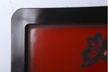 アンティーク　村上堆朱　芳月銘　松に鷹(鷲)の図　衝立(パーテーション)