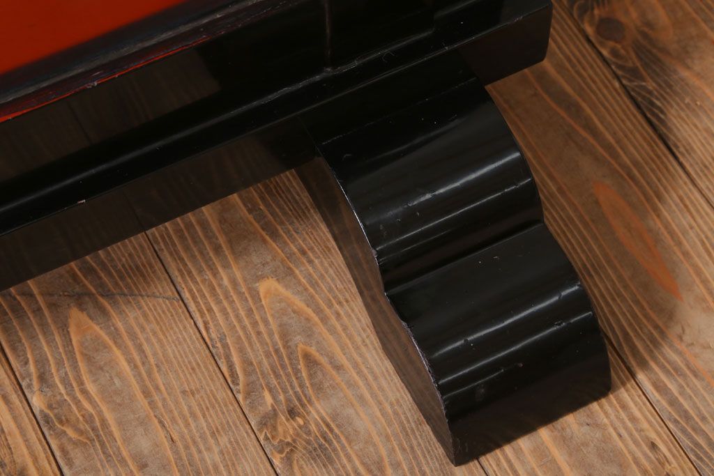 アンティーク　村上堆朱　芳月銘　松に鷹(鷲)の図　衝立(パーテーション)