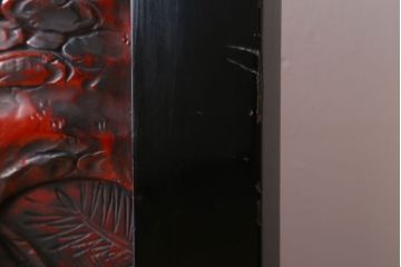 アンティーク　村上堆朱　芳月銘　松に鷹(鷲)の図　衝立(パーテーション)