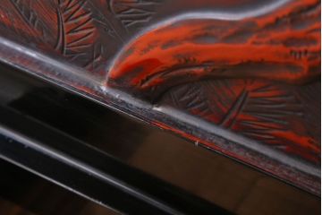 アンティーク　村上堆朱　芳月銘　松に鷹(鷲)の図　衝立(パーテーション)