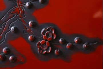 アンティーク　村上堆朱　芳月銘　松に鷹(鷲)の図　衝立(パーテーション)