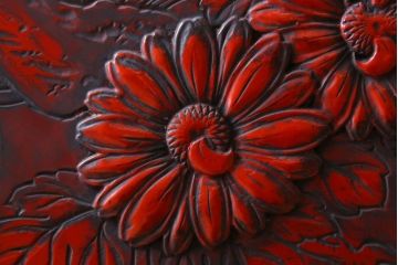 アンティーク　村上堆朱　芳月銘　松に鷹(鷲)の図　衝立(パーテーション)