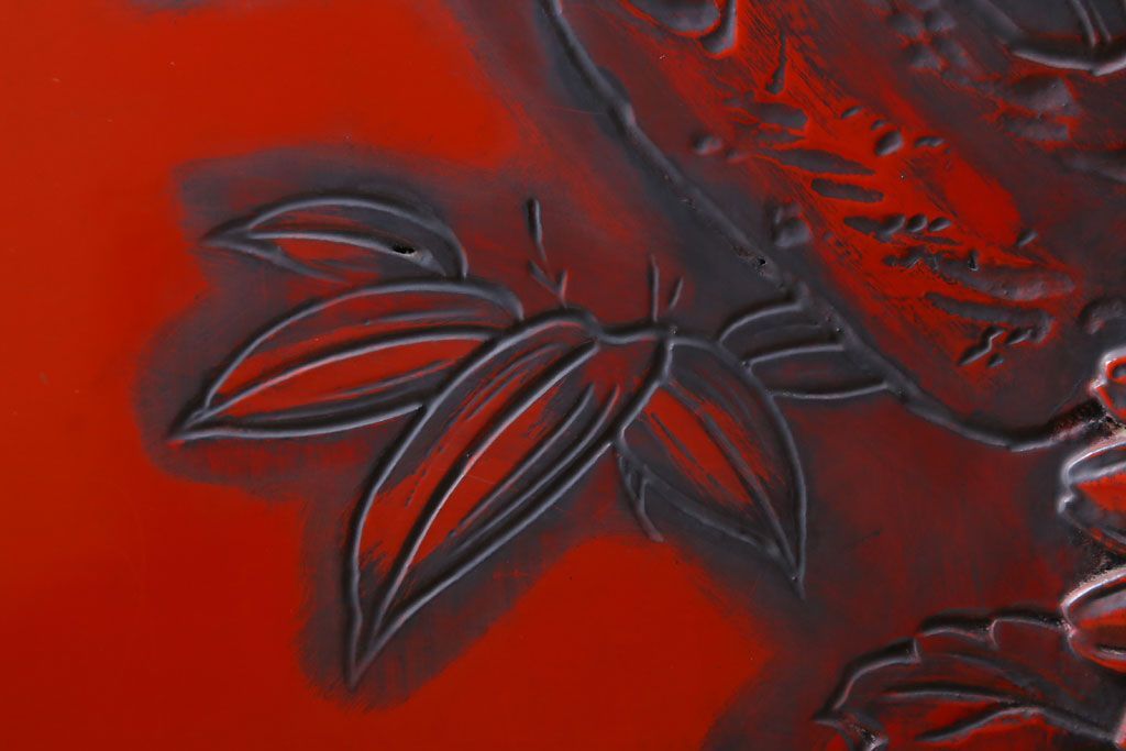 アンティーク　村上堆朱　芳月銘　松に鷹(鷲)の図　衝立(パーテーション)