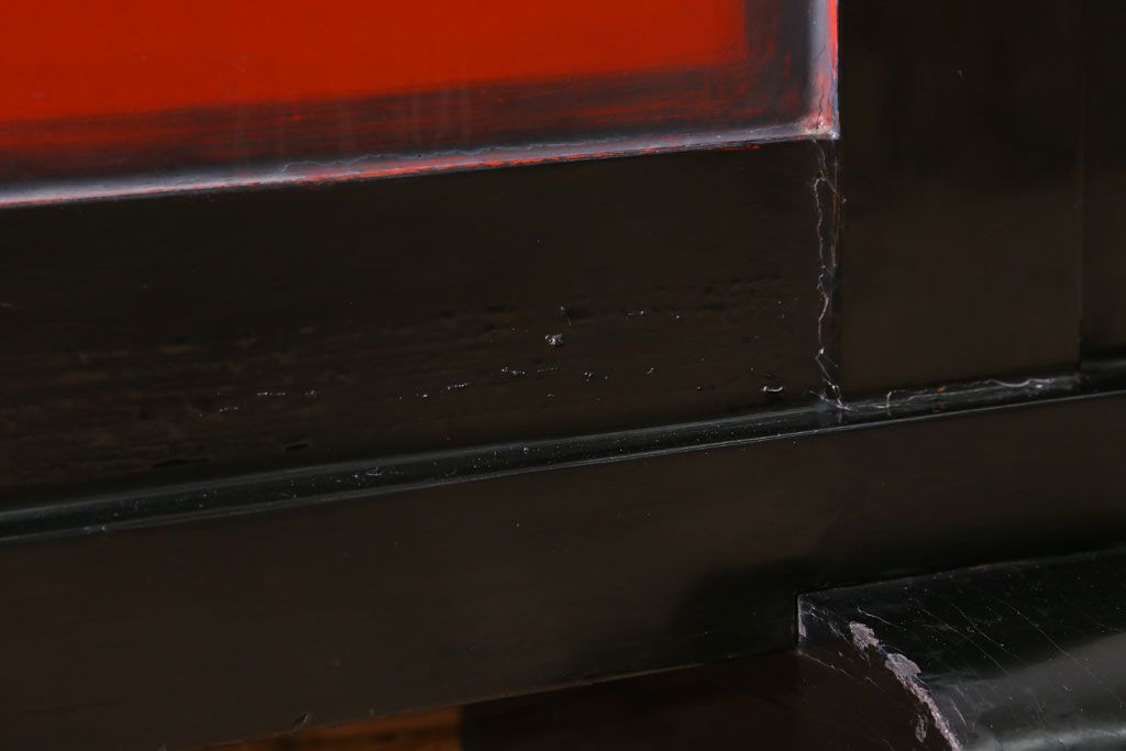 アンティーク　村上堆朱　芳月銘　松に鷹(鷲)の図　衝立(パーテーション)