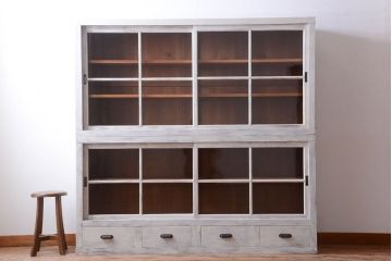 アンティーク家具　アンティーク　大きなペイント重ね収納棚(キャビネット・食器棚)(2)