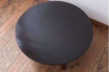 アンティーク家具　和モダンスタイル　天板ブラック塗装!古い木製の丸ちゃぶ台(2)