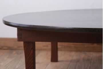 アンティーク家具　和モダンスタイル　天板ブラック塗装!古い木製の丸ちゃぶ台(2)