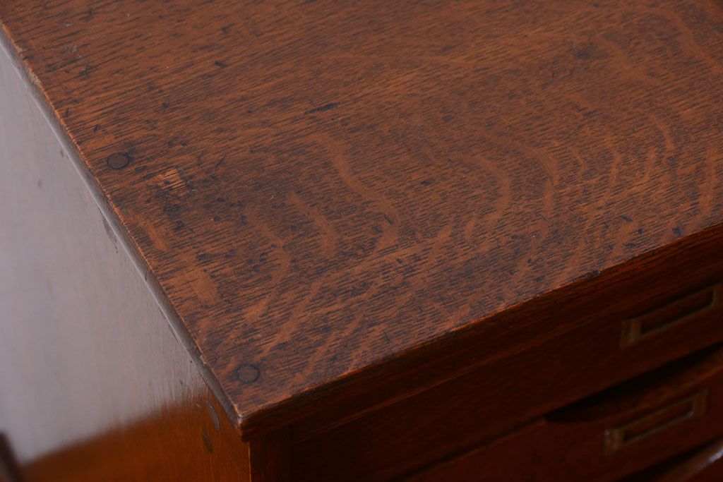 レトロ家具　昭和レトロ　銀座　伊東屋　古いナラ材のネームプレート付き小引き出し