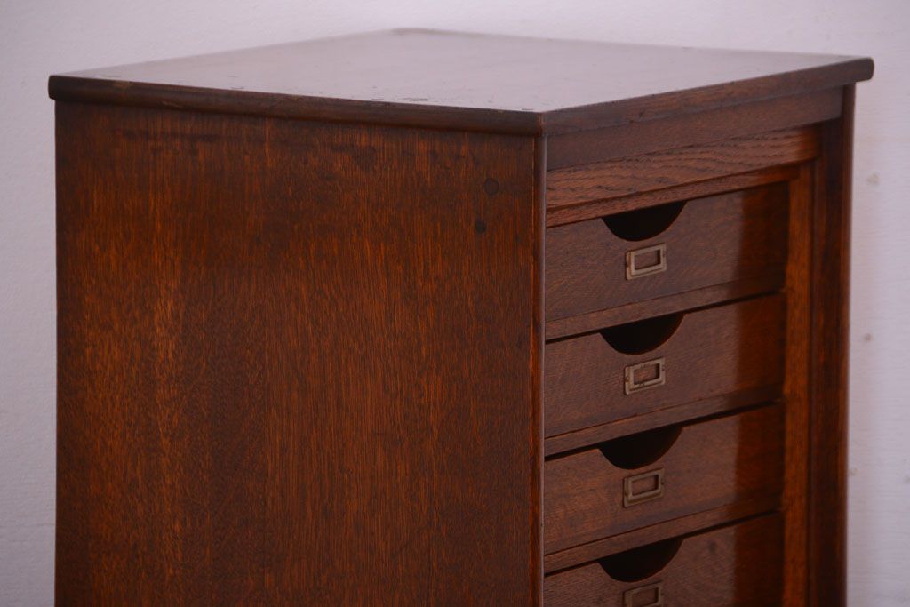 レトロ家具　昭和レトロ　銀座　伊東屋　古いナラ材のネームプレート付き小引き出し