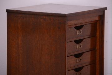 レトロ家具　昭和レトロ　銀座　伊東屋　古いナラ材のネームプレート付き小引き出し