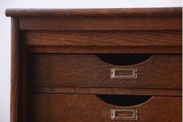 レトロ家具　昭和レトロ　銀座　伊東屋　古いナラ材のネームプレート付き小引き出し