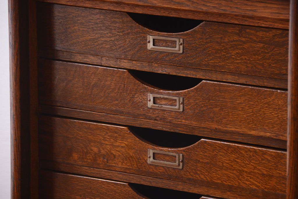 レトロ家具　昭和レトロ　銀座　伊東屋　古いナラ材のネームプレート付き小引き出し