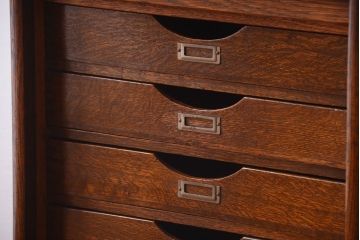 レトロ家具　昭和レトロ　銀座　伊東屋　古いナラ材のネームプレート付き小引き出し