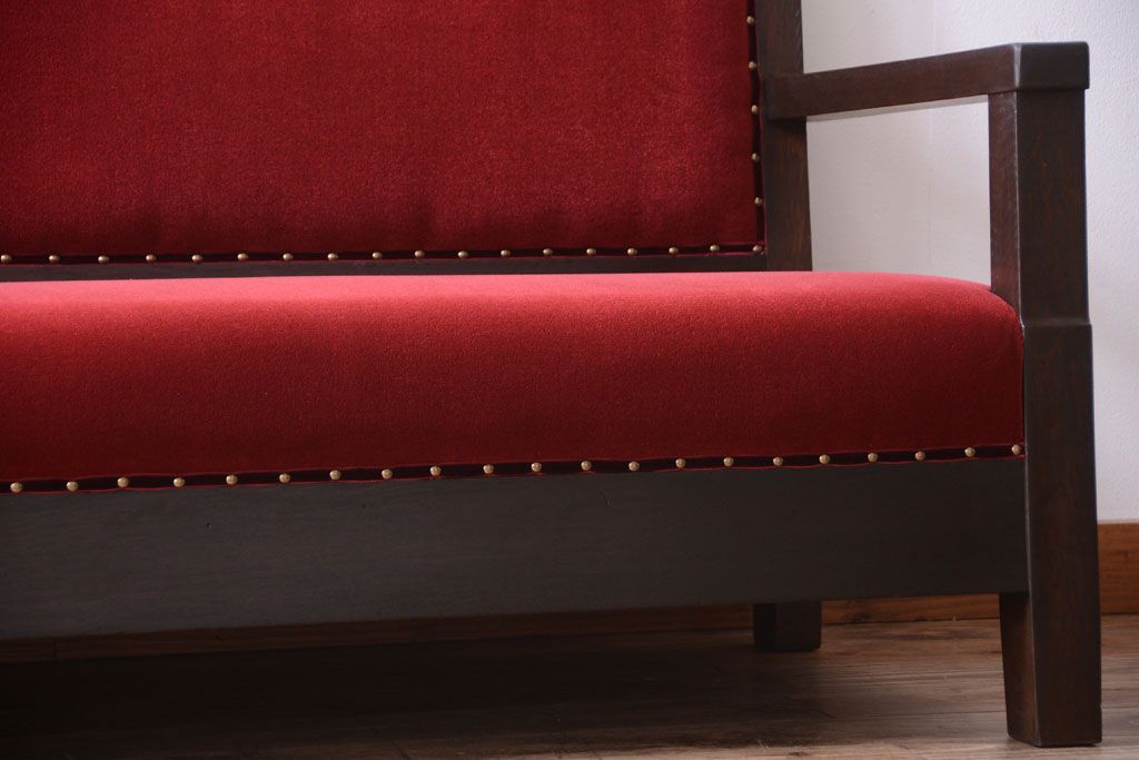 アンティーク家具　大正ロマン　高級品!古いナラ材のアンティークソファベンチ