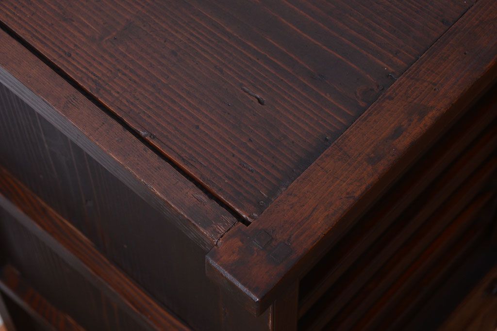 アンティーク家具　古民具・骨董　大正期　横桟引き戸のアンティーク茶箪笥