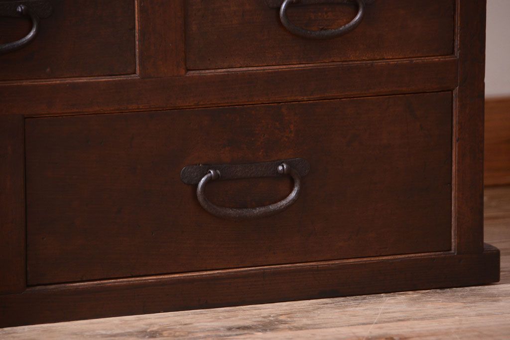 アンティーク家具　古民具・骨董　大正期　横桟引き戸のアンティーク茶箪笥