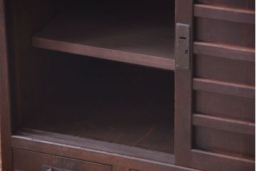 アンティーク家具　古民具・骨董　大正期　横桟引き戸のアンティーク茶箪笥
