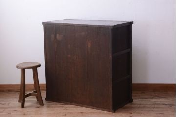 アンティーク家具　古民具・骨董　大正期　横桟引き戸のアンティーク茶箪笥