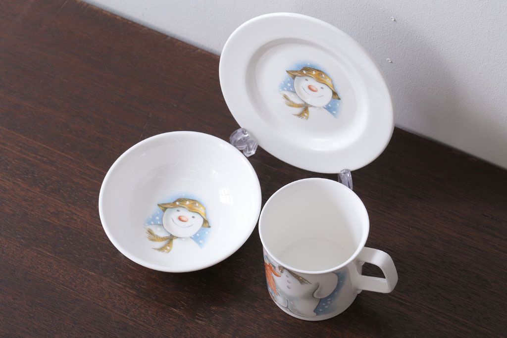 アンティーク雑貨　中古 イギリス ROYAL DOULTON(ロイヤルドルトン)　スノーマン　3点セット(洋食器)