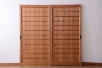 アンティーク　ナチュラルな古い木味のシンプルな舞良戸2枚セット(2)