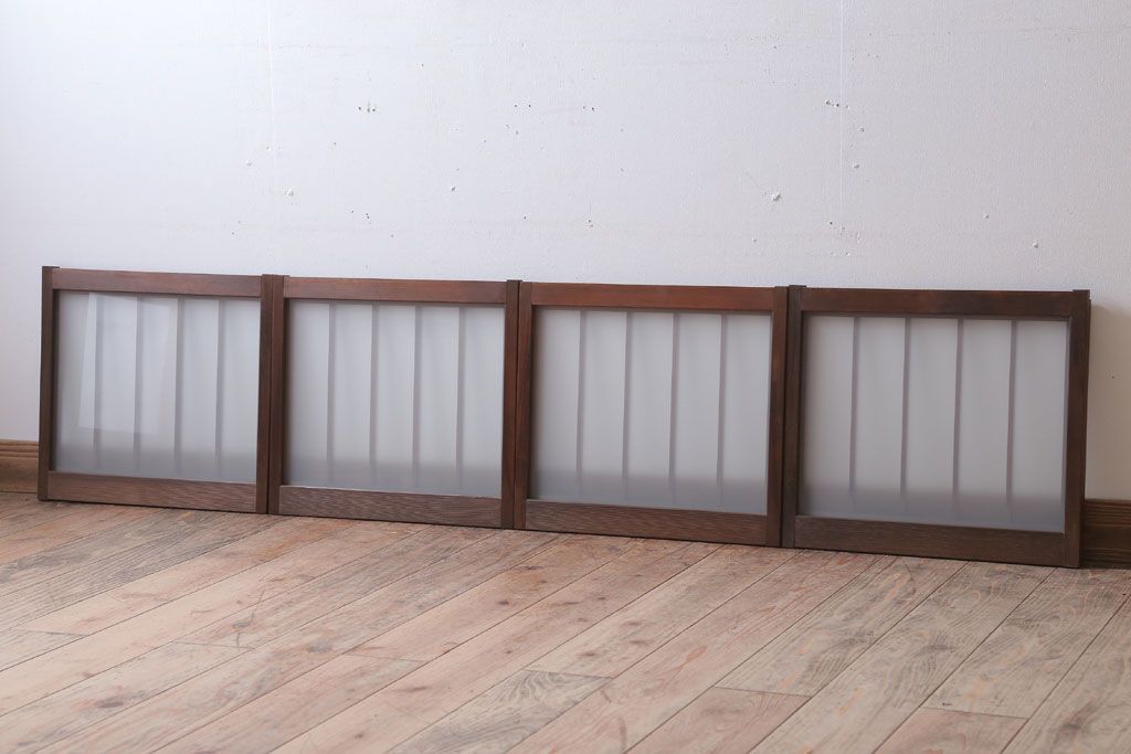 和製アンティーク　古い木のくもりガラス戸4枚セット(窓・明かり取り)