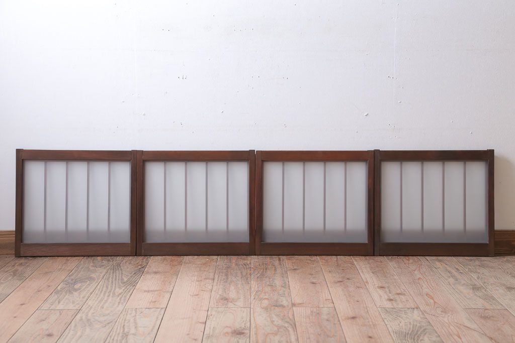 和製アンティーク　古い木のくもりガラス戸4枚セット(窓・明かり取り)