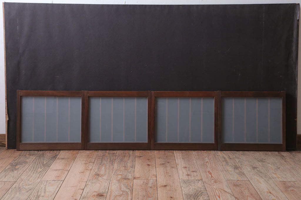 和製アンティーク　古い木のくもりガラス戸4枚セット(窓・明かり取り)