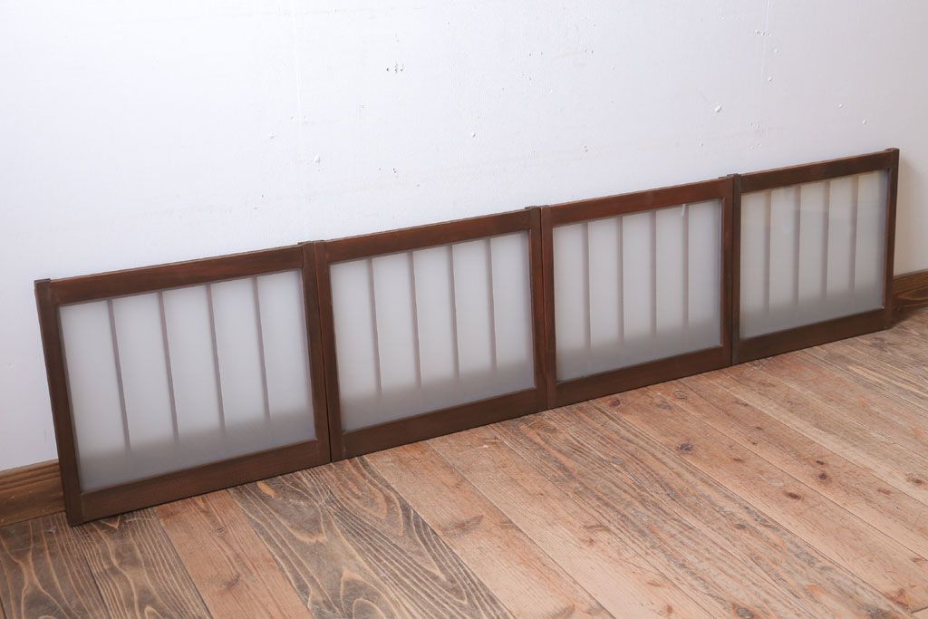 和製アンティーク　古い木のくもりガラス戸4枚セット(窓・明かり取り)