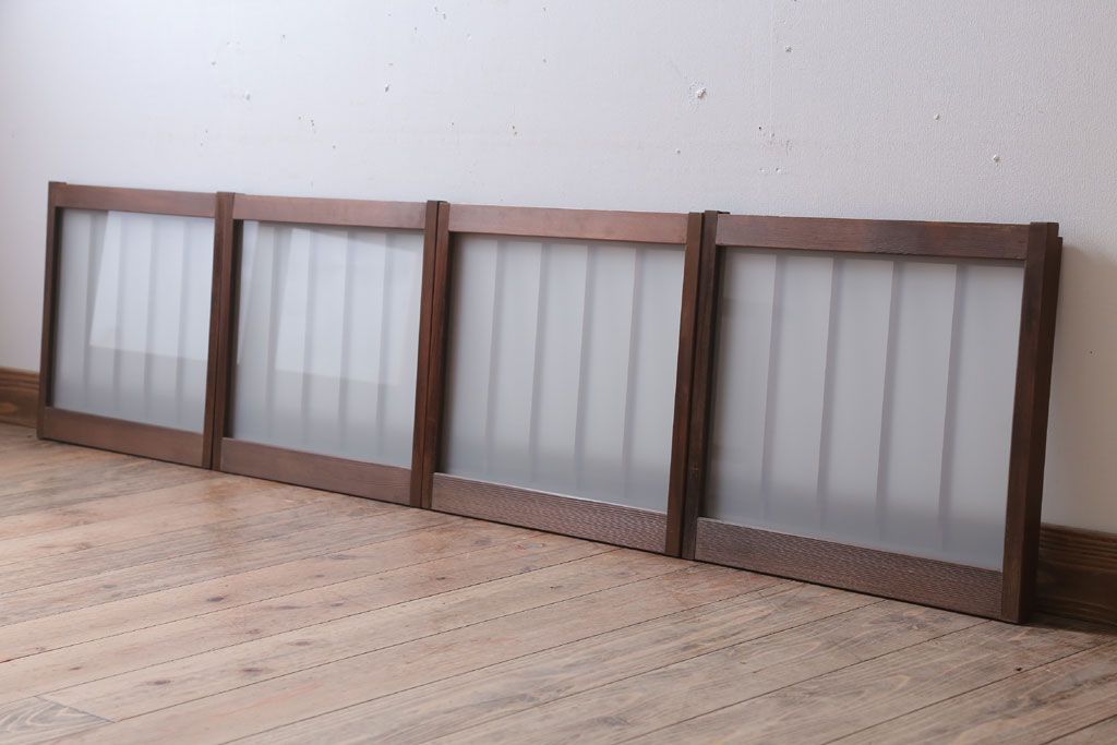 和製アンティーク　古い木のくもりガラス戸4枚セット(窓・明かり取り)