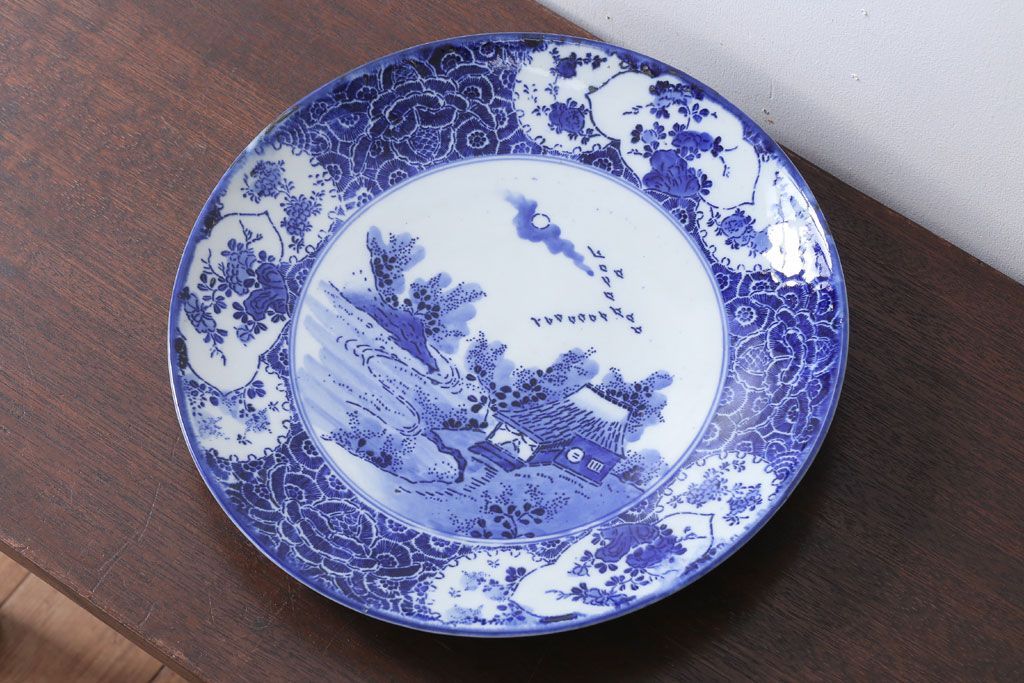 アンティーク雑貨　アンティーク　明治〜大正!図変わり印判皿　1尺1寸(35cm)