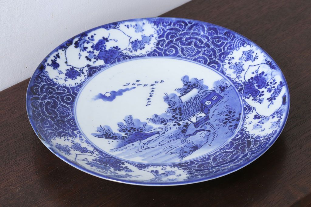 アンティーク雑貨　アンティーク　明治〜大正!図変わり印判皿　1尺1寸(35cm)