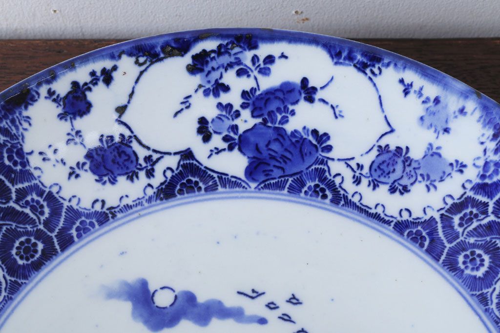 アンティーク雑貨　アンティーク　明治〜大正!図変わり印判皿　1尺1寸(35cm)