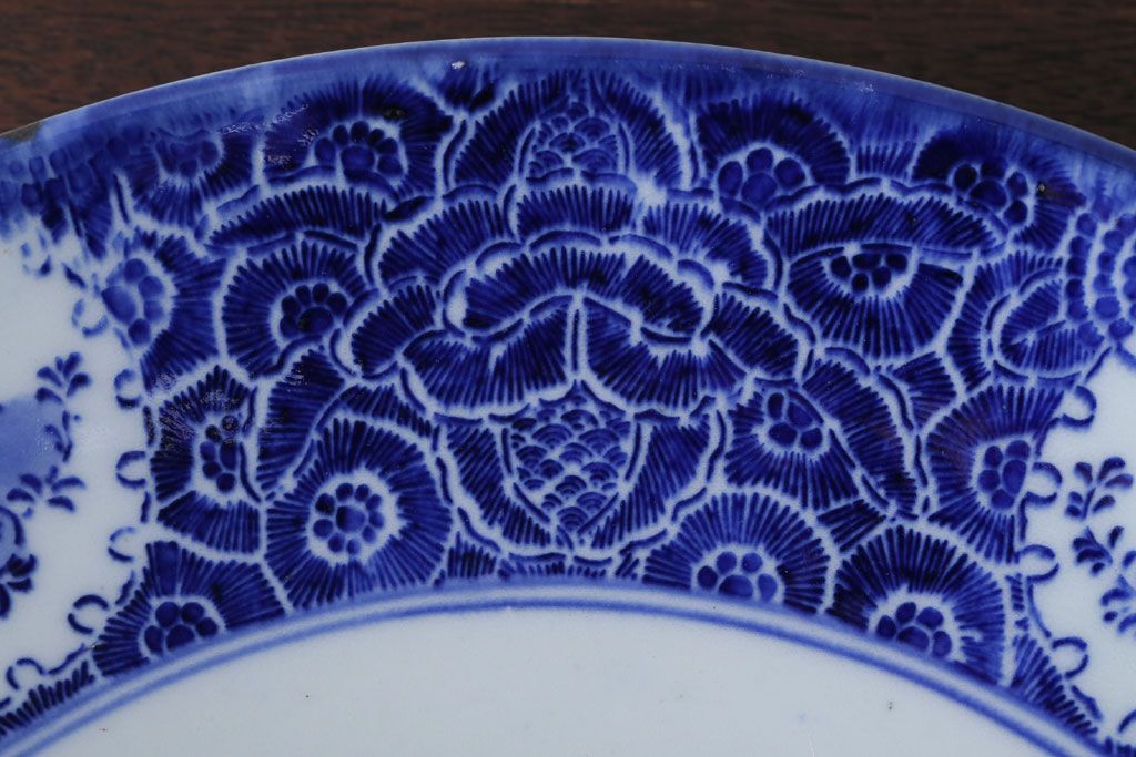 アンティーク雑貨　アンティーク　明治〜大正!図変わり印判皿　1尺1寸(35cm)