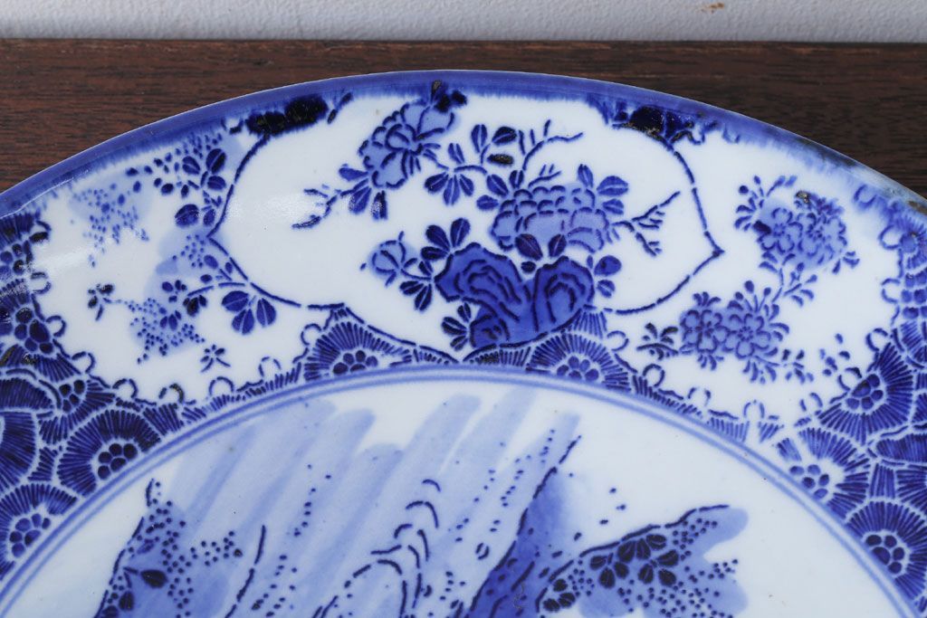 アンティーク雑貨　アンティーク　明治〜大正!図変わり印判皿　1尺1寸(35cm)