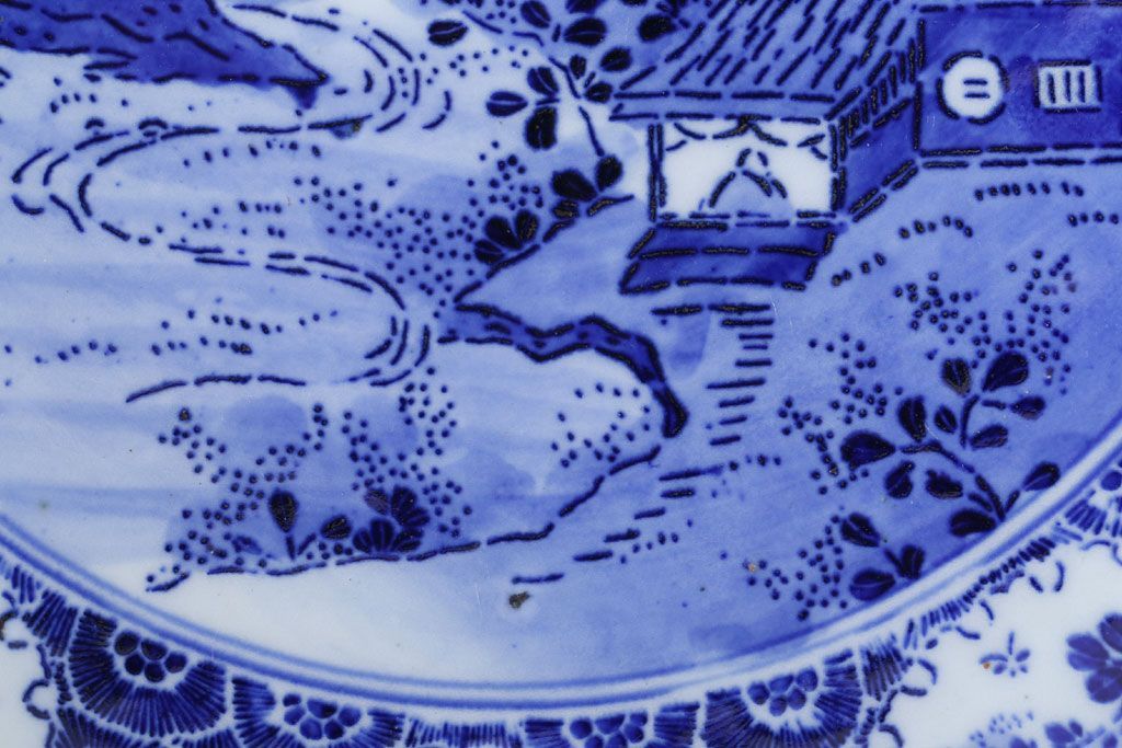 アンティーク雑貨　アンティーク　明治〜大正!図変わり印判皿　1尺1寸(35cm)