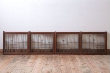 和製アンティーク　古い木の組子ガラス戸4枚セット(窓・明り取り)