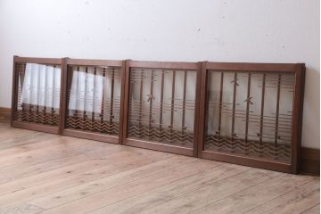 和製アンティーク　古い木の組子ガラス戸4枚セット(窓・明り取り)