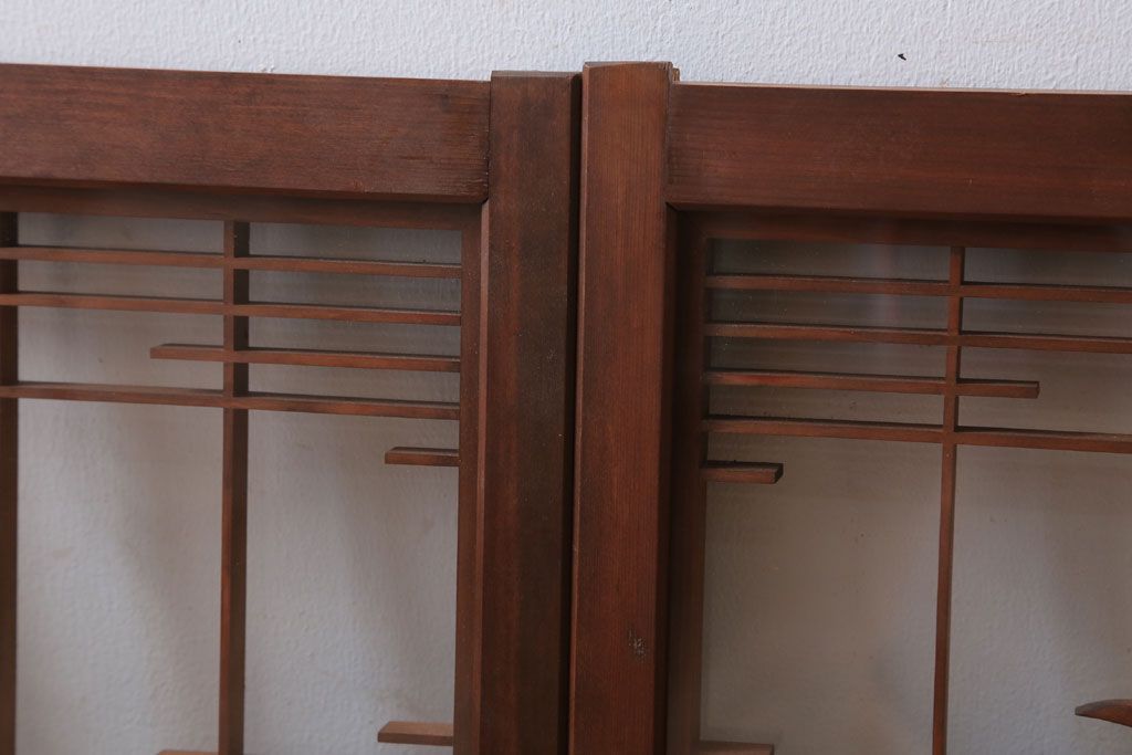 和製アンティーク　古い木の組子ガラス戸4枚セット(窓・明り取り)