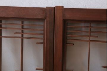 和製アンティーク　古い木の組子ガラス戸4枚セット(窓・明り取り)