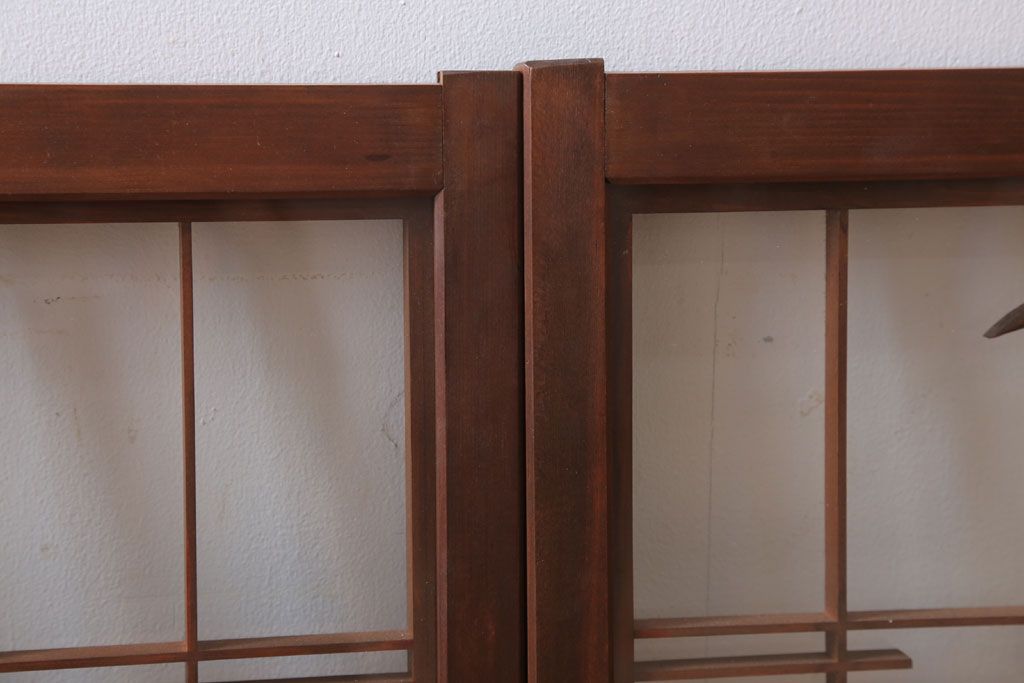 和製アンティーク　古い木の組子ガラス戸4枚セット(窓・明り取り)