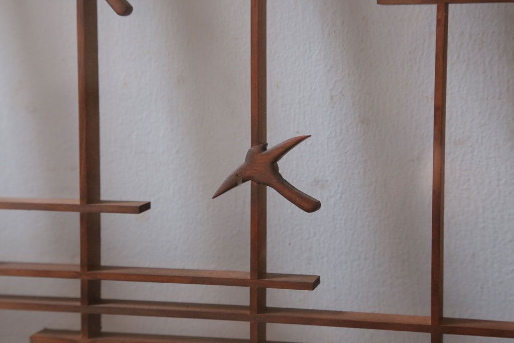 和製アンティーク　古い木の組子ガラス戸4枚セット(窓・明り取り)